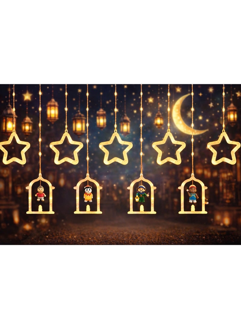 Star and lantern-shaped and fnanes inside curtain, featuring LED lights and a remote control, 10 fantastic yellow pieces. - Image 1